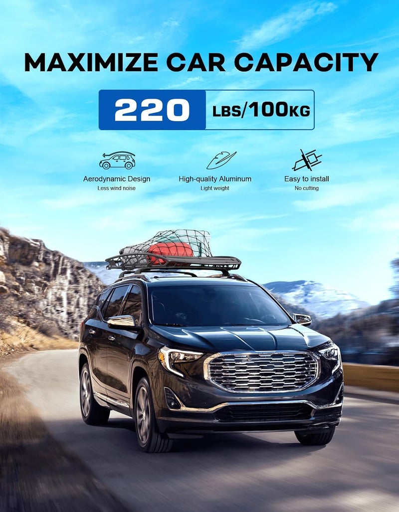 wonderdriver 220lbs Roof Rack Cross Bars Compatible with Chevy Chevrolet Equinox 2018-2024 & GMC Terrain 2018-2024, Heavy Duty All-Metal Aluminum Roof Rails Crossbars Cargo Canoe Black Luggage - Image 3